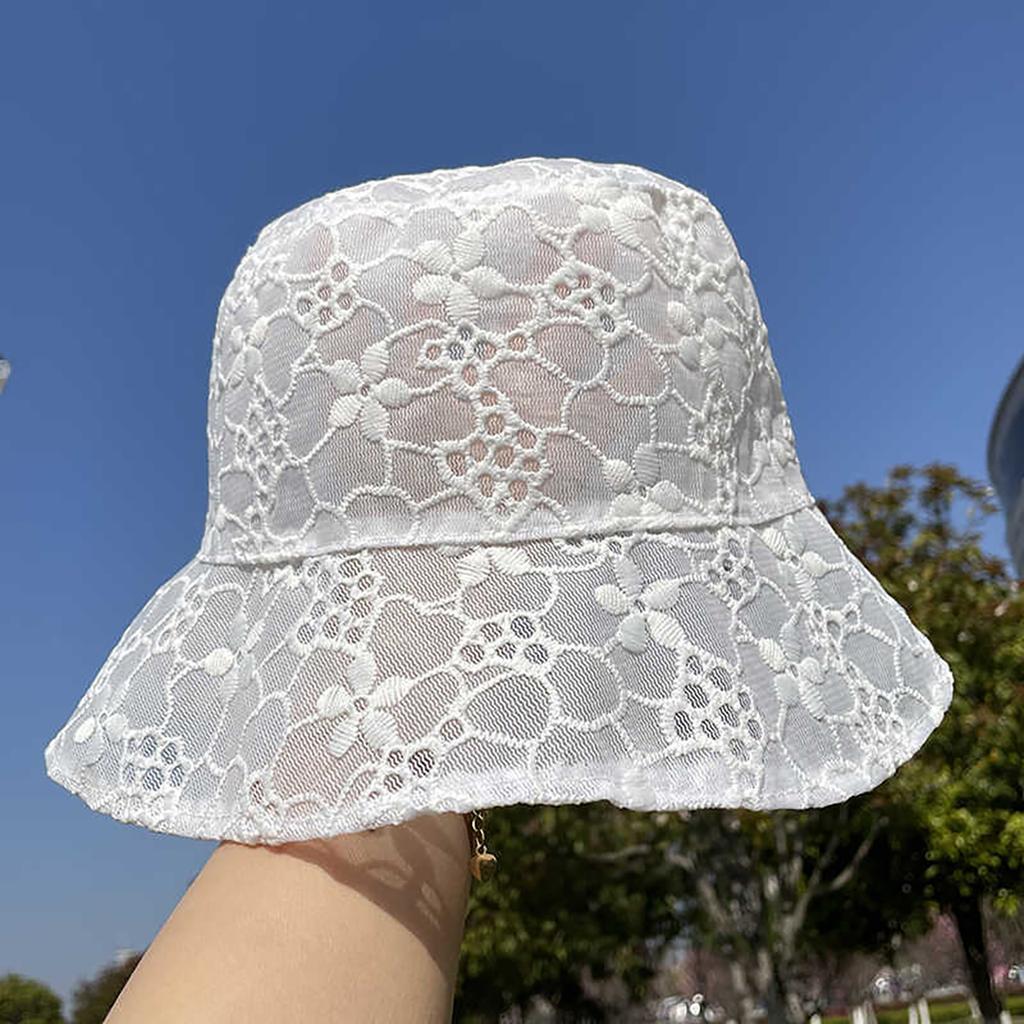 Sweet Lace Floral Bucket Hat for Women Summer Hollow Thin Wide Brim Sun Visors Foldable Basin Cap Female Outdoor Panama Hat