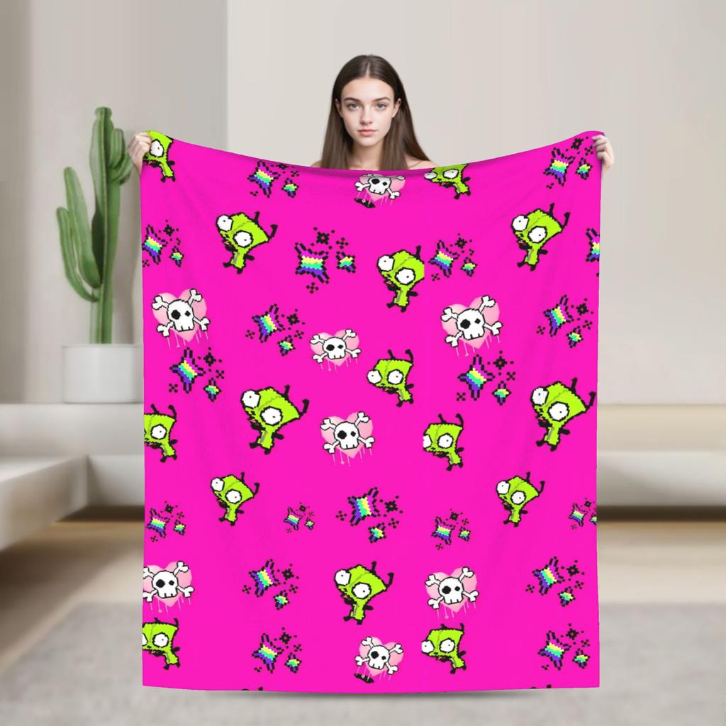 Invaders Zims Alien Cartoon Blanket Quality Warm Soft Throw Blanket Winter Picnic Couch Bed Fluffy Bedspread