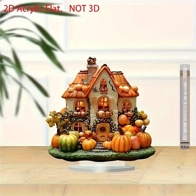 CYCLI-Autumn Halloween House 2D 8In Acrylic Decorative Piece Featuring Thanksgiving Pumpkins Party Gift Fine Home 2Pc