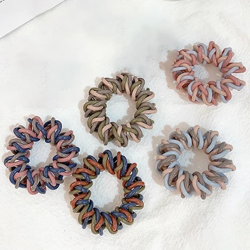 

3 шт./набор Скранчи для волос из телефонного шнура Спиральные резинки для волос Разноцветные скрученные резинки для хвоста Эластичная резинка для волос Женские аксессуары для волос