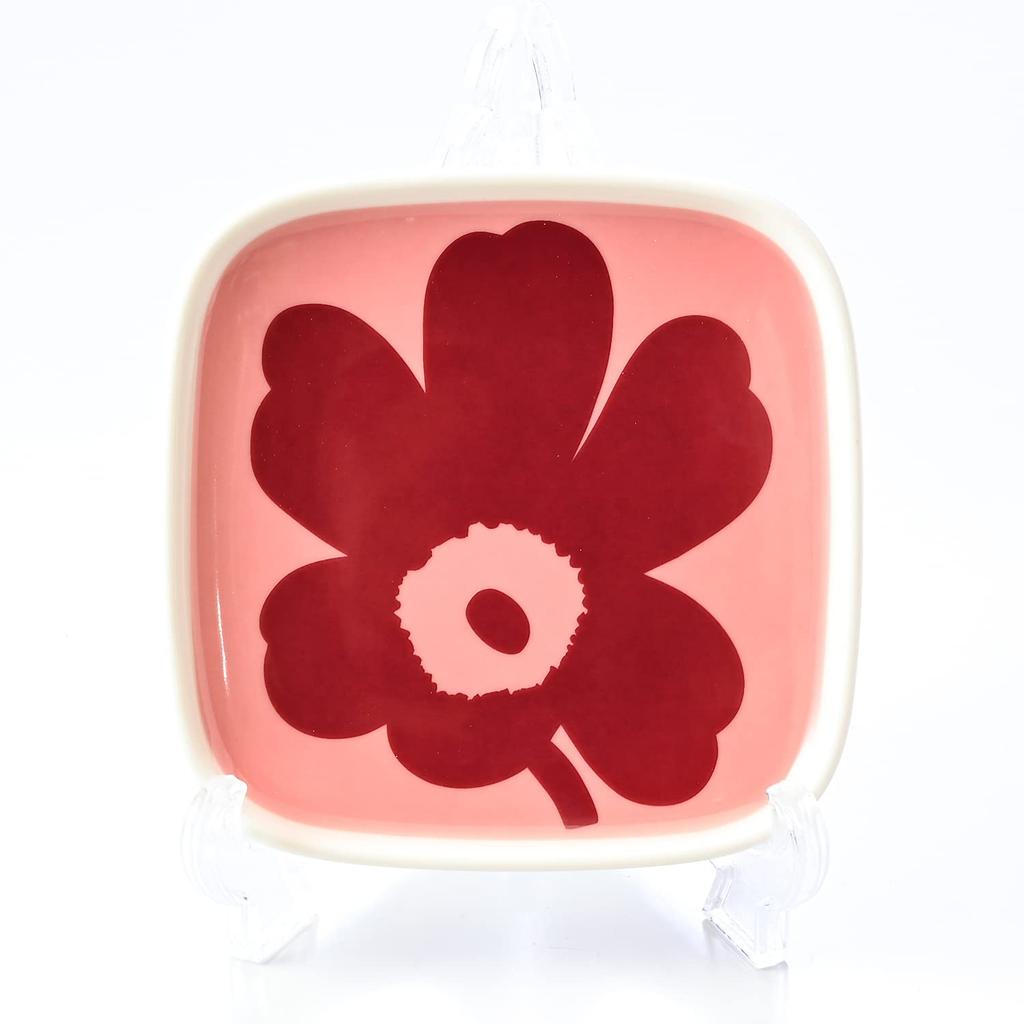 Marimekko Square Plates, 10cm x 10cm, Pair (2 pieces), Unikko pattern, Dark Red Powder, 072052 133 [Parallel Import]