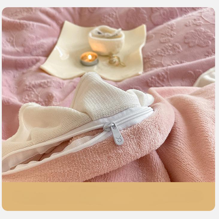 Ins-Stil im koreanischen Stil geschnitztes vierteiliges Bett aus Milchsamt, verdicktes warmes Korallensamt-Winterbettbezugblatt