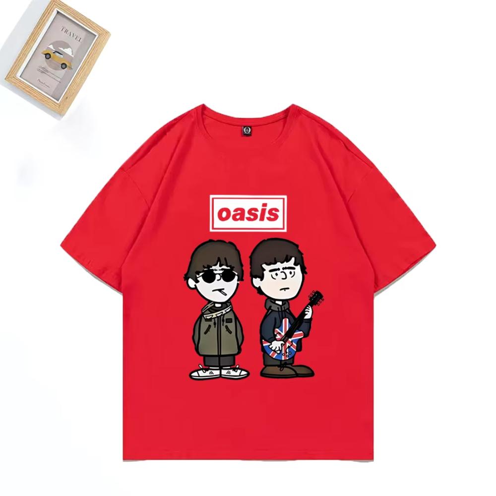 Oasis Summer Shortsleeved Tshirt Retro European and American Punk Rock Youth Cartoon Comics Men and Women Fashion Y2K Top