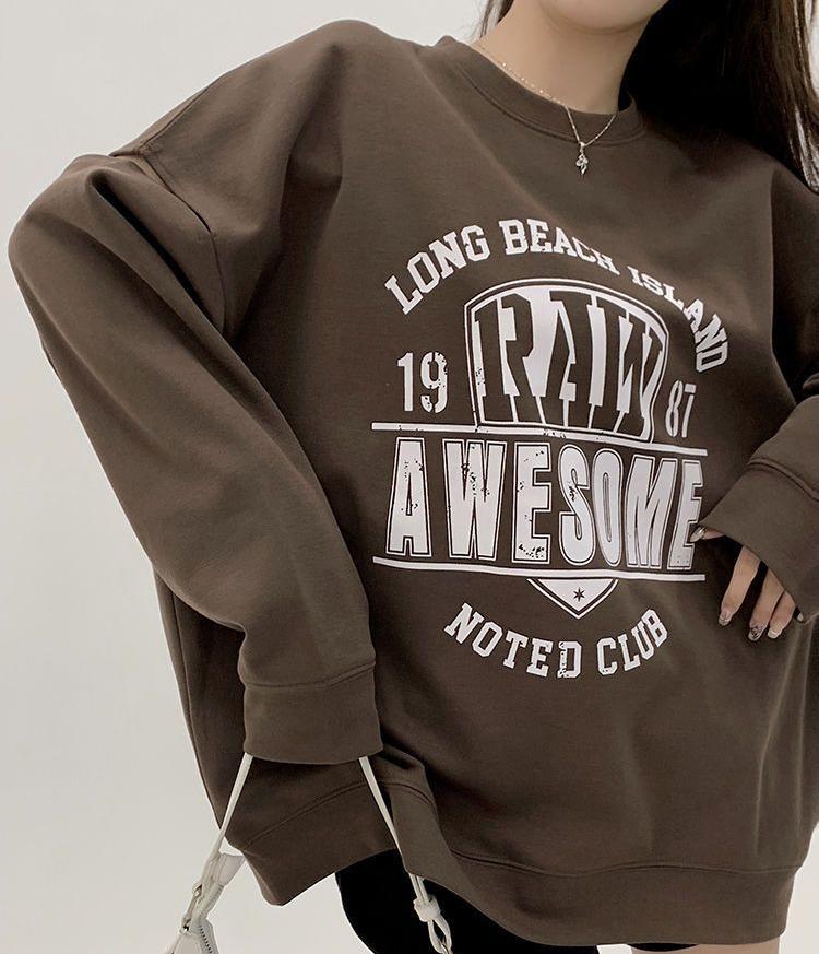 Plus Size O-Neck Letter Printed Hollow Out Sweatshirts Female Clothing Spring Loose Korean Tops Casual Sweatshirts