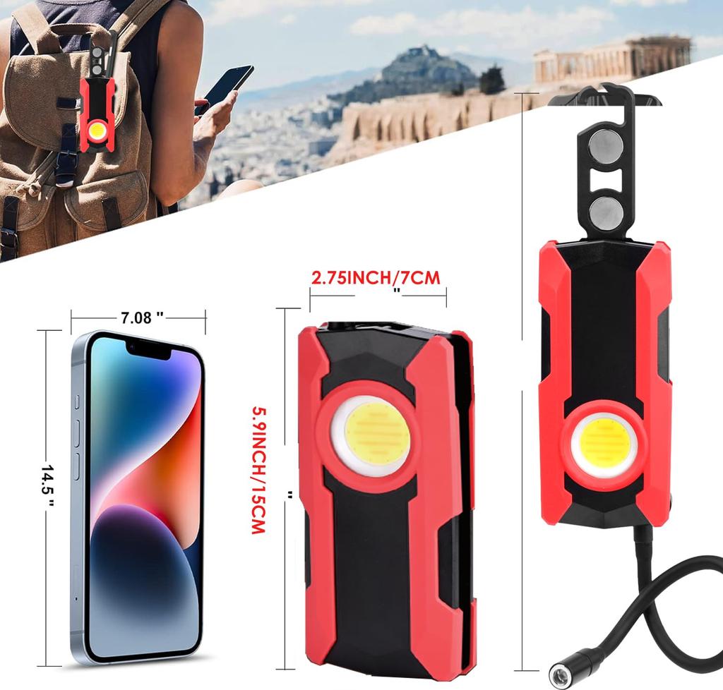 LED Work Portable COB Compact Brightness 7 Light IP65 4000mAH Large LED Battery Level SOS Powerful Hanging Night Nighttime Disaster Emergency Night