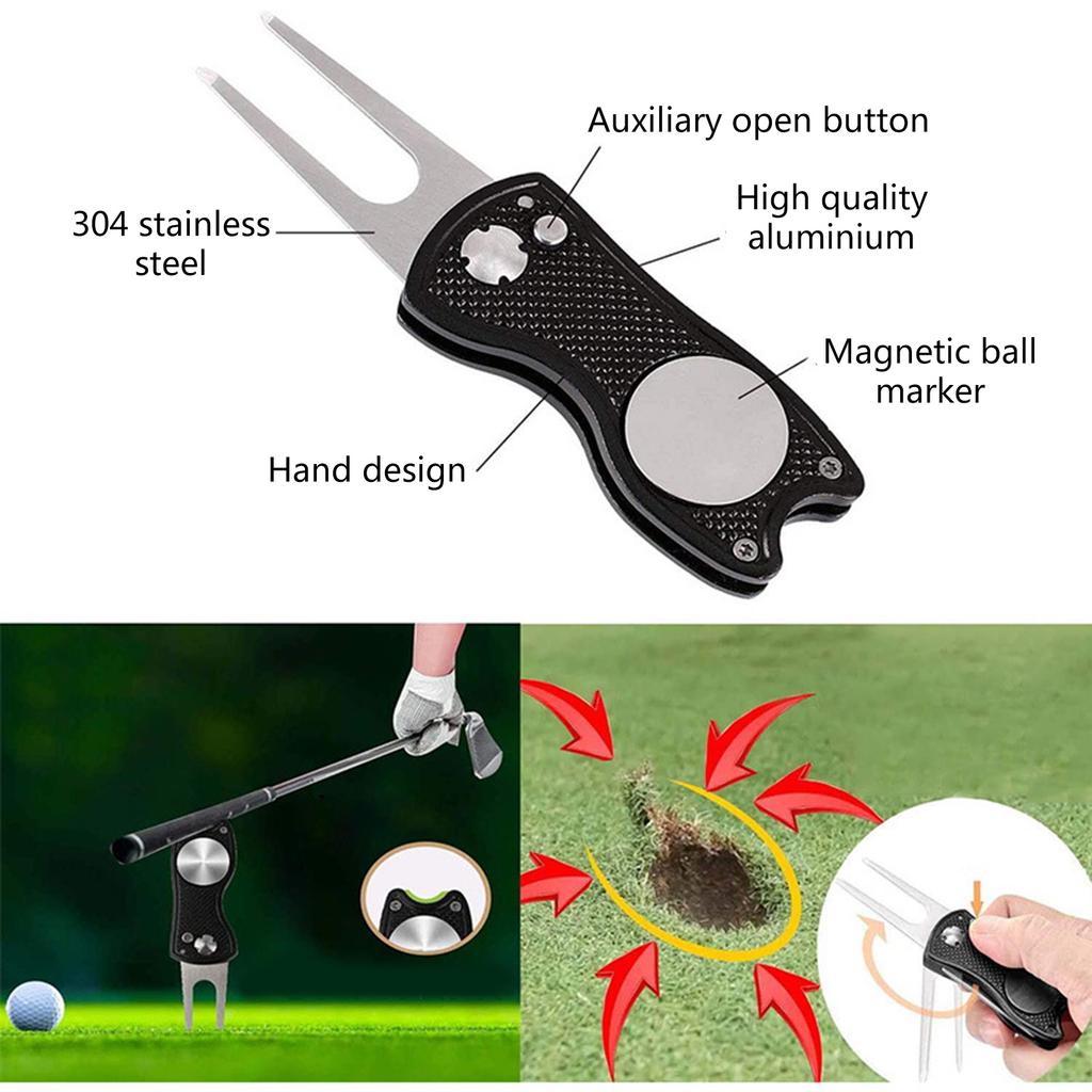 Golfschläger-Reinigungsset für Herren Damen Golftuch Bürste Faltbarer Linienmarker und Pitchgabel Zubehör