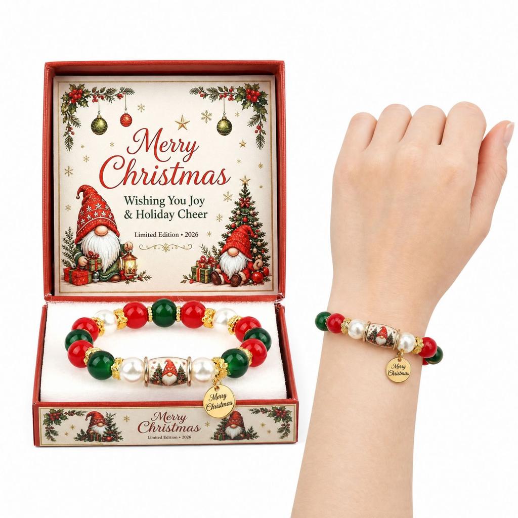 Personalized Custom Engraved Christmas Theme Bracelet with and Natural, Holiday Jewelry Gift
