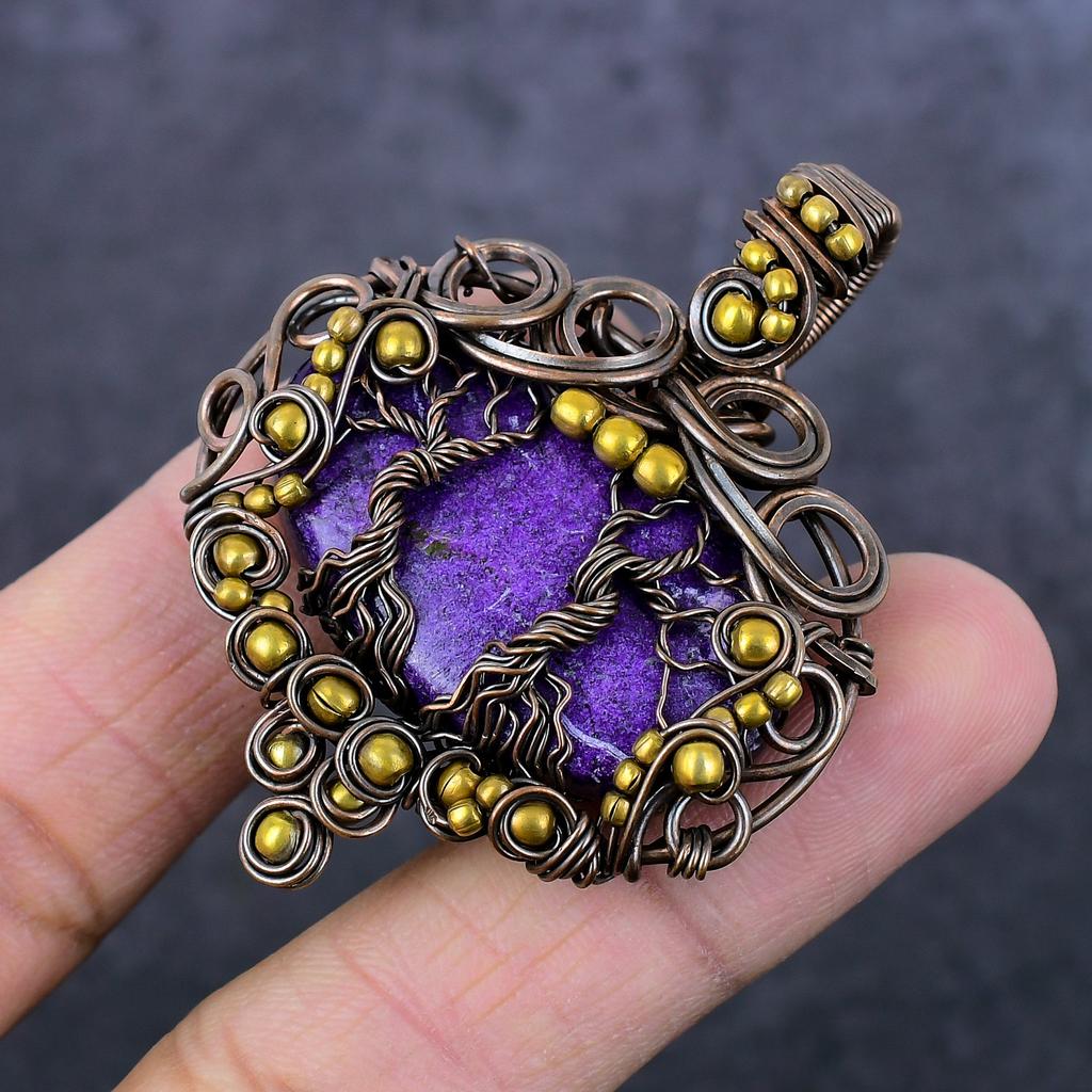 Natural Purpurite Handmade Copper Wirewrap Tree Of Life Gift Pendant 2.24" g7R10