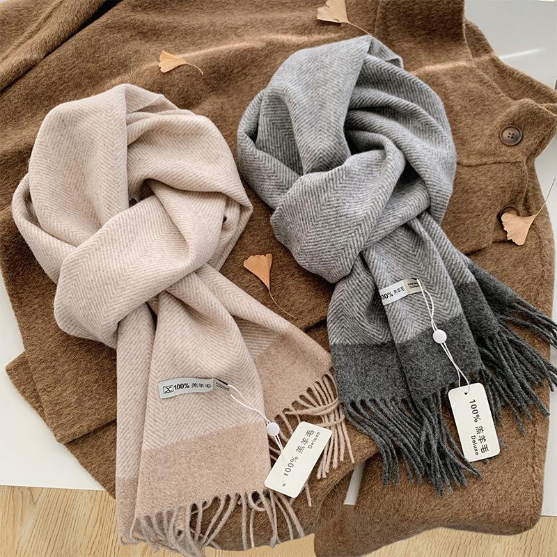 Maillard Color Scarf Women'S Wool100% Pure Wool Autumn And Winter Scarf Couple Simple Warm And Thickened
