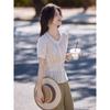 Women's Pleated Hollow Out Short Sleeve Blouse