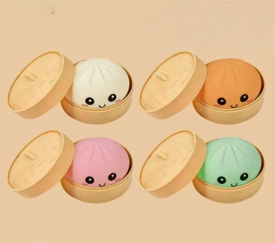 New In Stock Decompression Color Smiling Face Simulation Steamed Bun Squeezing Music Cute Impressions Quick Rebound Food