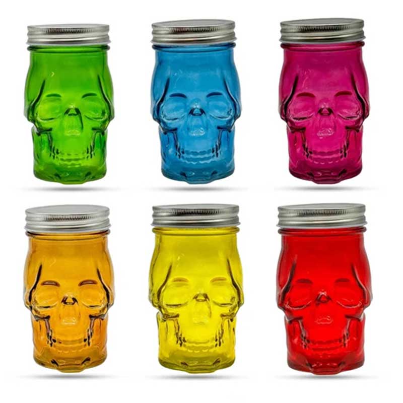 6 Pack Halloween Transparent Skull Plastic Jars With Lids For Home Decoration, Beverage Storage