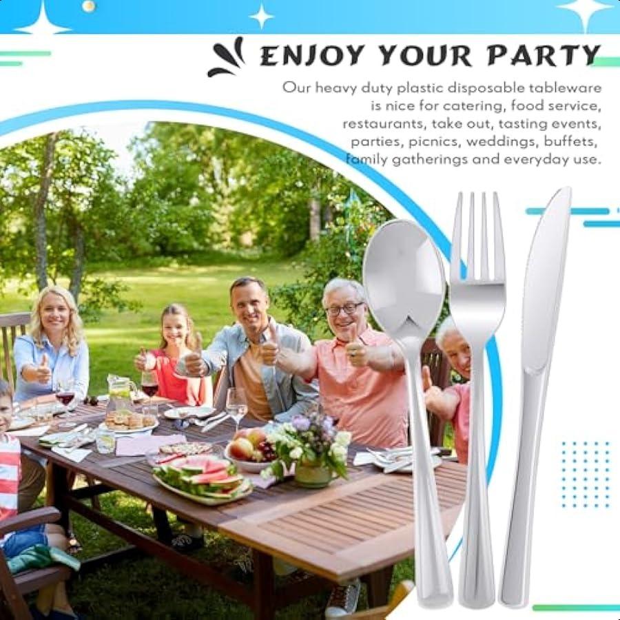 150 Pieces Disposable Cutlery Set Plastic Silverware Heavy Duty Utensil Sets 50 Forks 50 Knives 50 Spoons for Home Office Schoo
