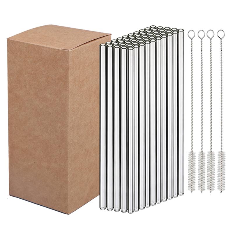 50Pcs Glass Straws Reusable Drinking Straws 8 Inch 8mm Bent Straight Glasses Tubes Straw for Coffee Tea Smoothie Juice Ice Drink