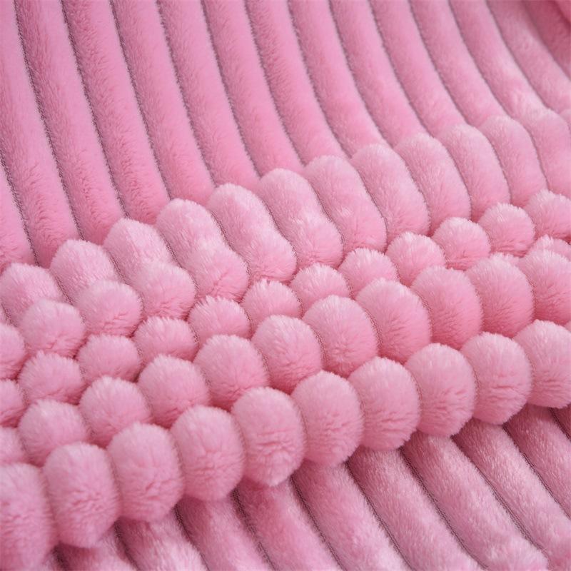 Solid-Color Mink Fleece Striped Blanket Flannel Blanket Thickened Yoga Blanket