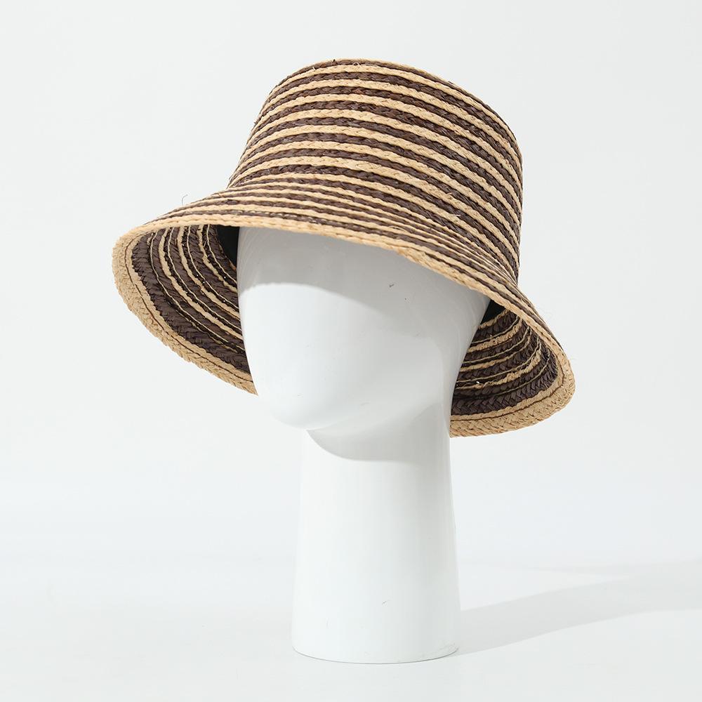 New Lafite Woven Flat-top Straw Hat for Women, Sunshade Sunshade Striped Sun Hat, Sun Hat