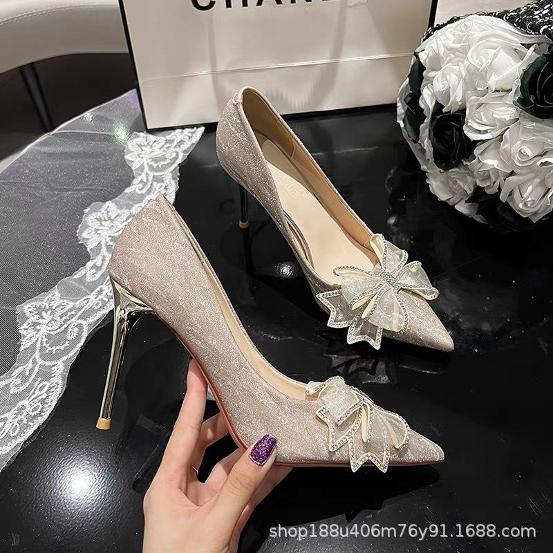 Xiuhe wedding dress two wear crystal wedding shoes bride shoes are not tired feet 2025 new temperament high heels women's stiletto