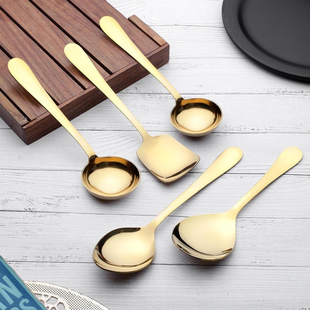 5 Pieces Stainless Steel Serving Spoons Set for Dining Table/Kitchen, 1.8 mm Heavy Gauge