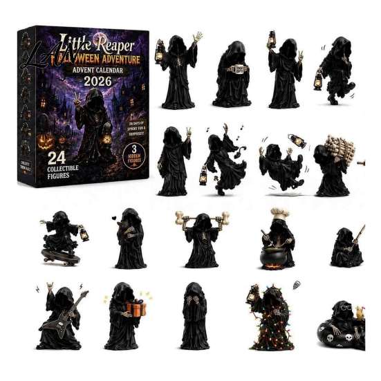 Haunted House Decor Grim Reaper Advent Calendar 2026, 24-Day Halloween Countdown with 24 Collectibles Pcs Mini 2D Flat Black Robed Figures for