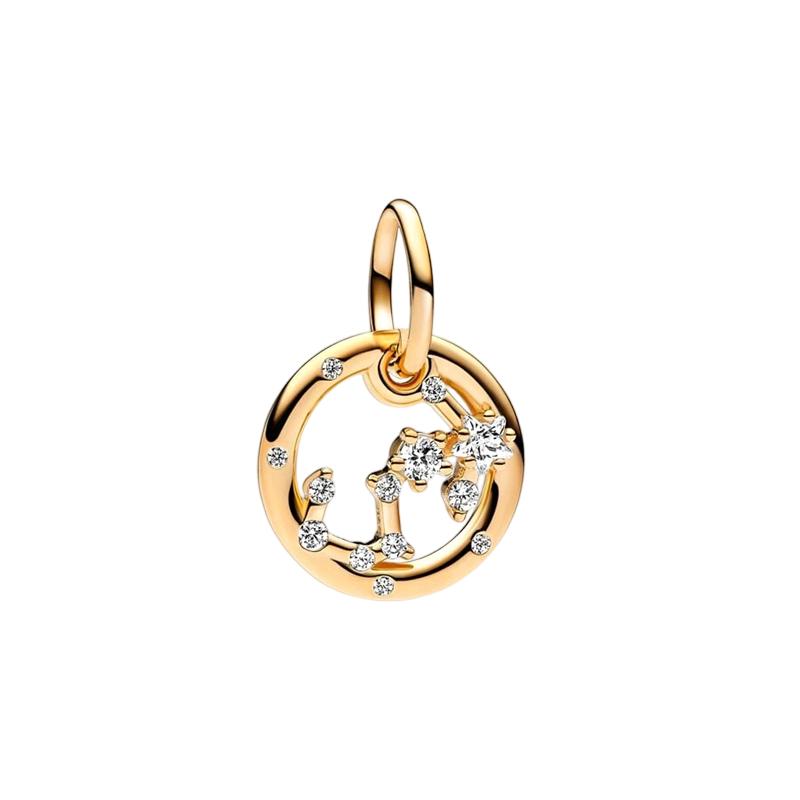 Sparking Gold Plated 12 Zodiac Signs Charm Beads Dangle Fit Original Copper Bracelet Necklace Beads For Diy Jewelry Women Gift