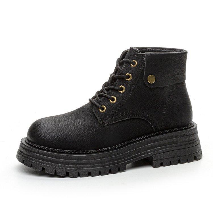 thick-soled thick-heeled flip-top frosted leather Martin boots women's boots 2025 new British style recreational locomotive medium boots short boots