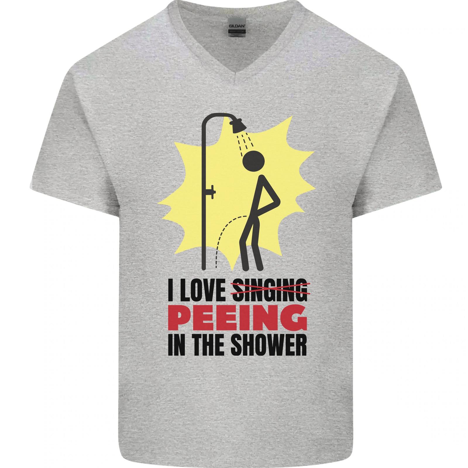 I Love Peeing in the Shower Funny Rude Mens V-Neck Cotton T-Shirt M