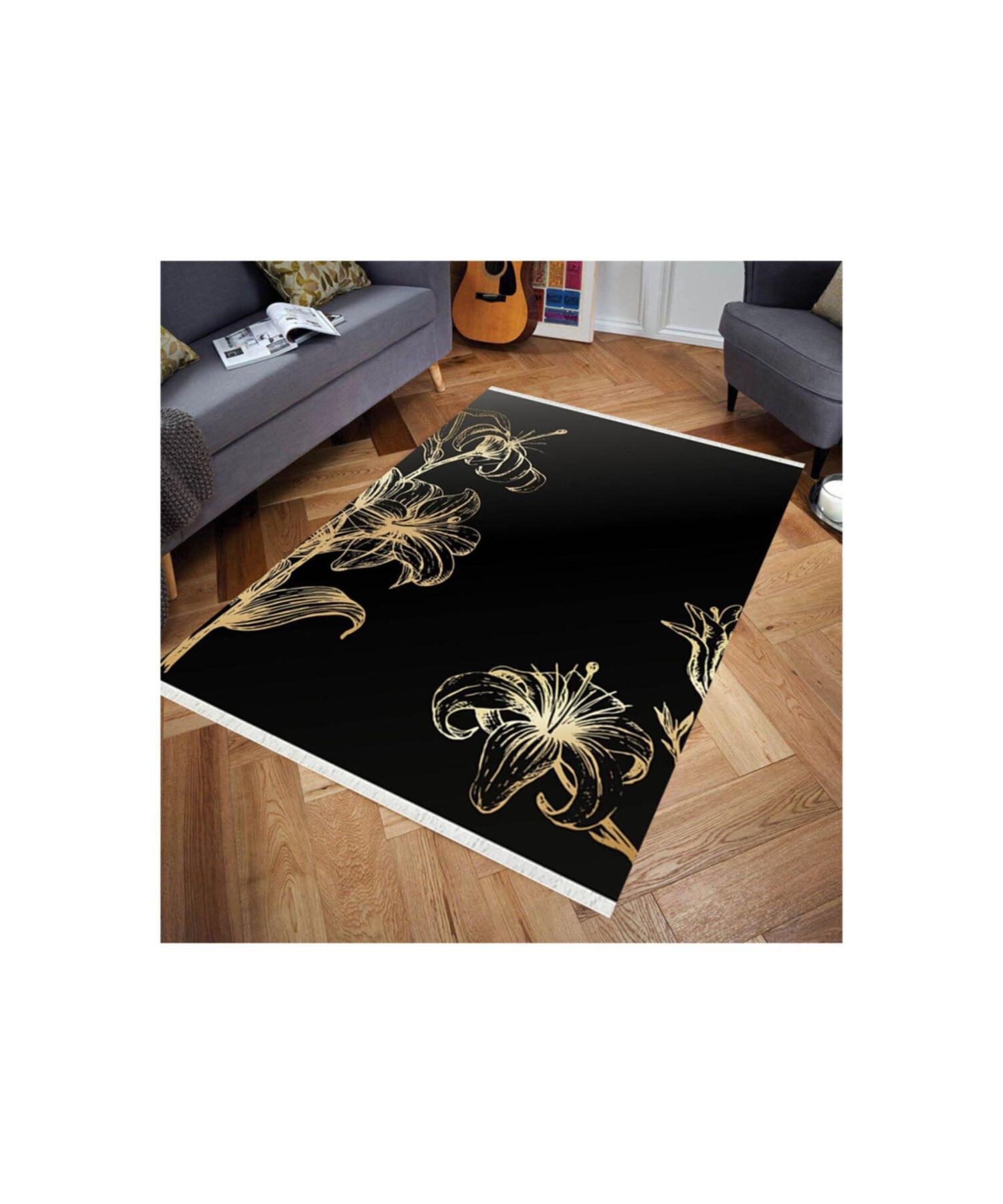 

Ковер с цифровым принтом из черного золота с цветочным узором