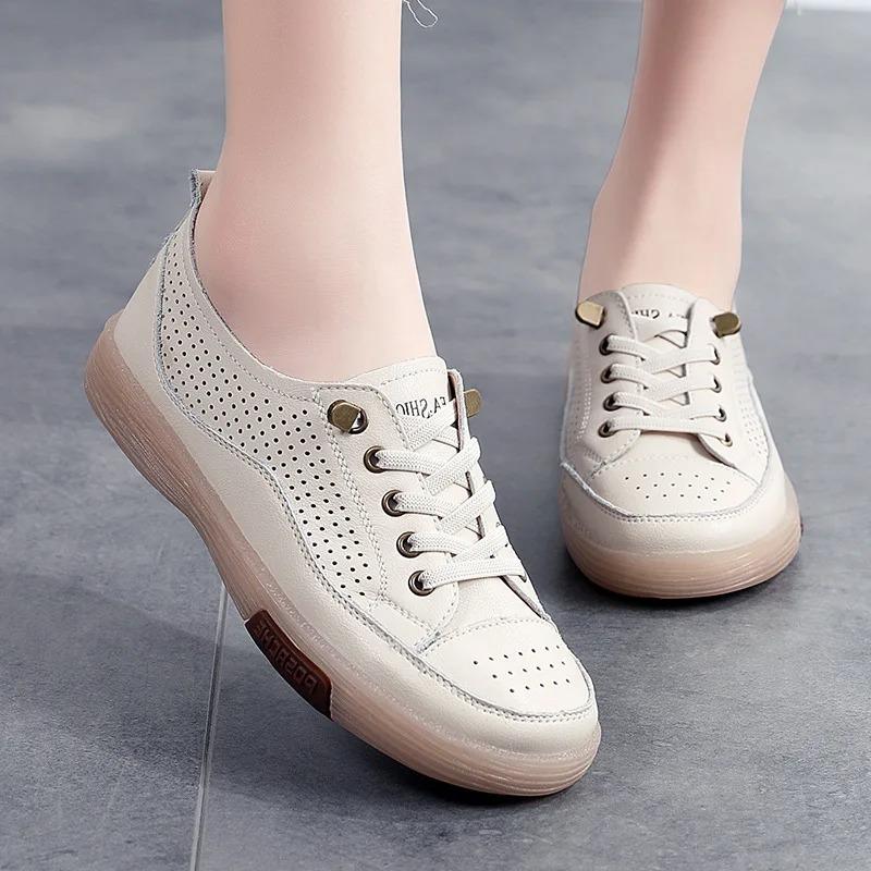 

Women Flat Shoes Summer Breathable Cutout Casual Shoes Ladies Soft Bottom Flats White Shoes 34EU/CN35