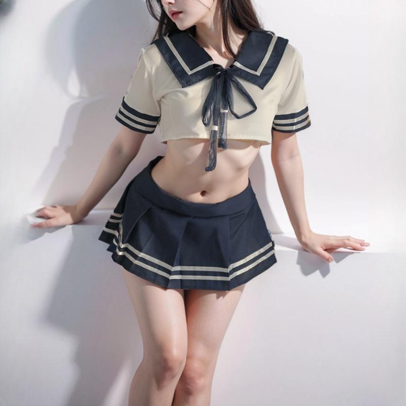 NEW Sexy Tops and Mini Skirt Sets School Girls Cosplay Costume, Japanese Girl Student College Uniform Short Sleeve Top with Skirt Sets