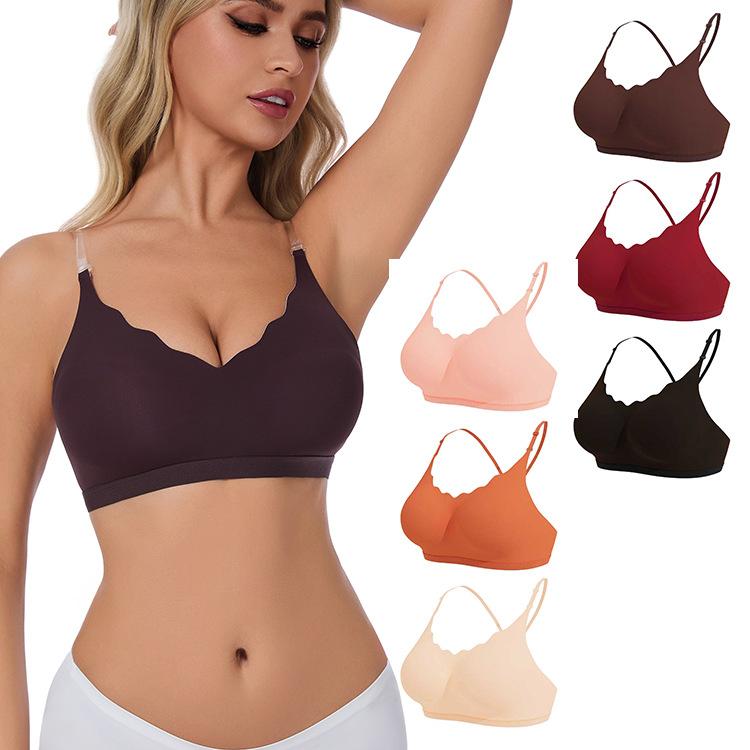 Women V-Neck Wavy Edge Seamless Bra, Tank Top Style Wireless Comfort Back Closure Ladies Underwear