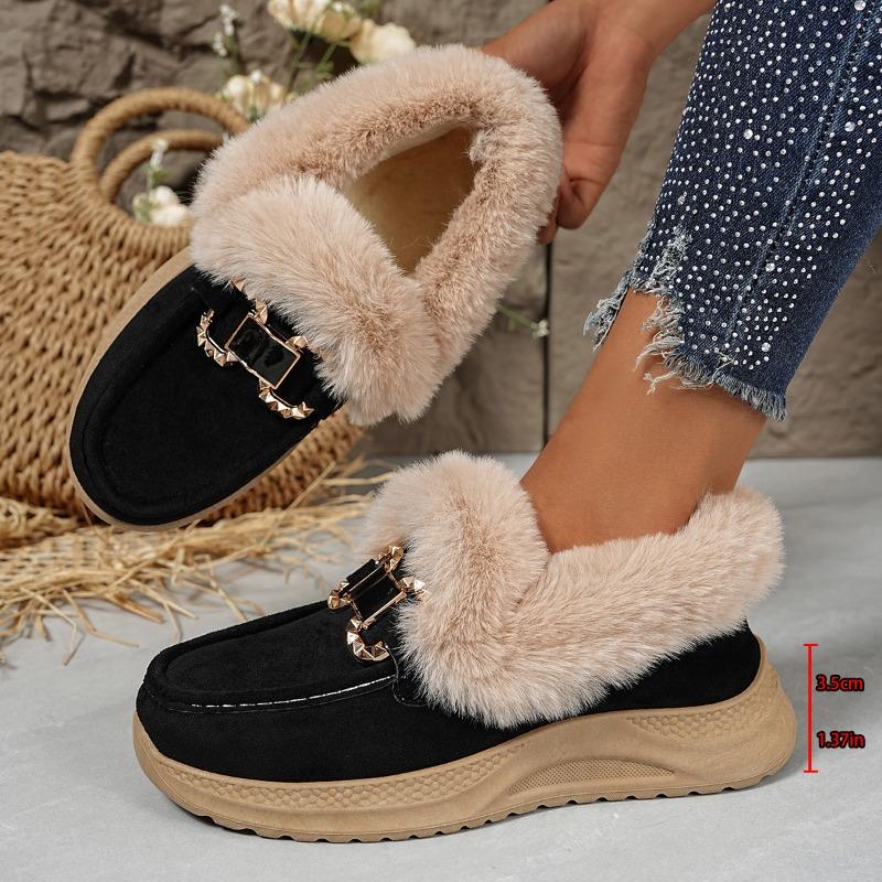 Trade Winter Fleece - Lined Cotton Shoes with Metal Buttons - Plus - Size, Thick - Soled
