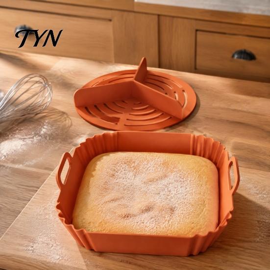 Food Grade Silicone Mold 2PCS Air Fryer Baking Pan with Handles, Square And Rectangular Supplies for Oven Tray Set, Nonstick Liner