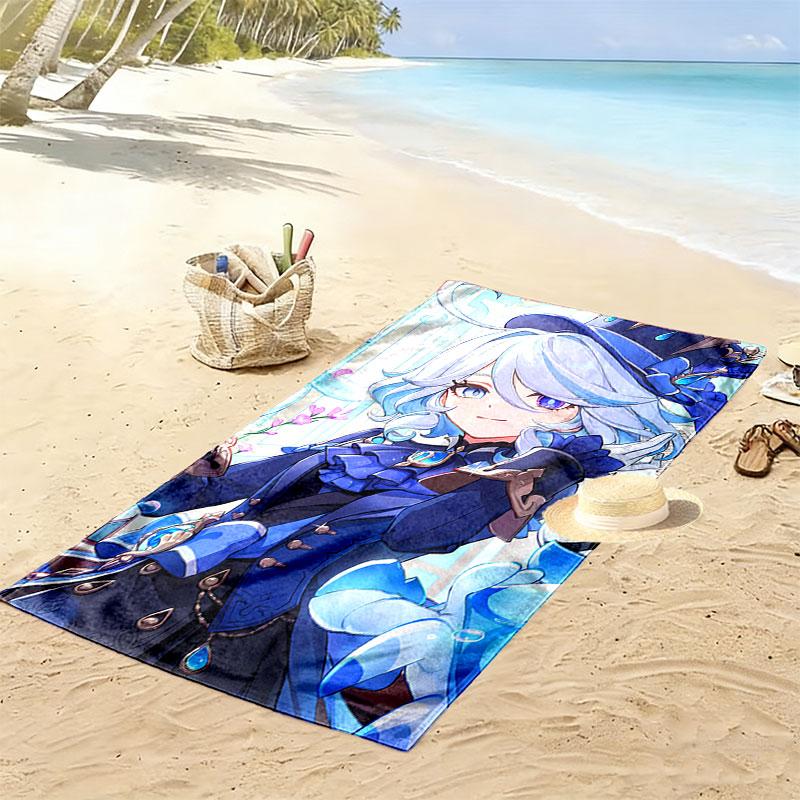 Genshin Print Beach Towel, Large Soft Quick Dry Towel for Beach Camping Swimming