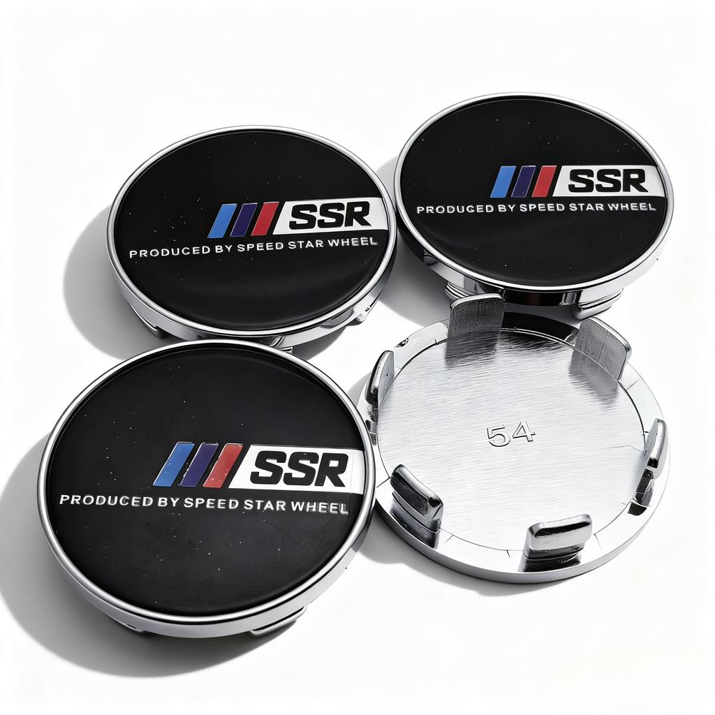DBS3 4pcs JDM SSR Logo Emblem Car Wheel Center Caps O.D 54MM Clips 49MM Wheels Hub Cap Rim Hubcaps Dust Cover Replace Car Accessories
