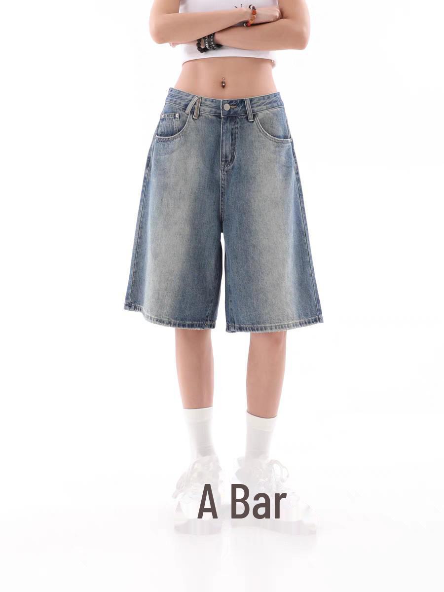 

Женские джинсы с широкими штанинами в стиле ретро с градиентом — свободный крой, летний повседневный стиль, фасон Five Point Medium синий