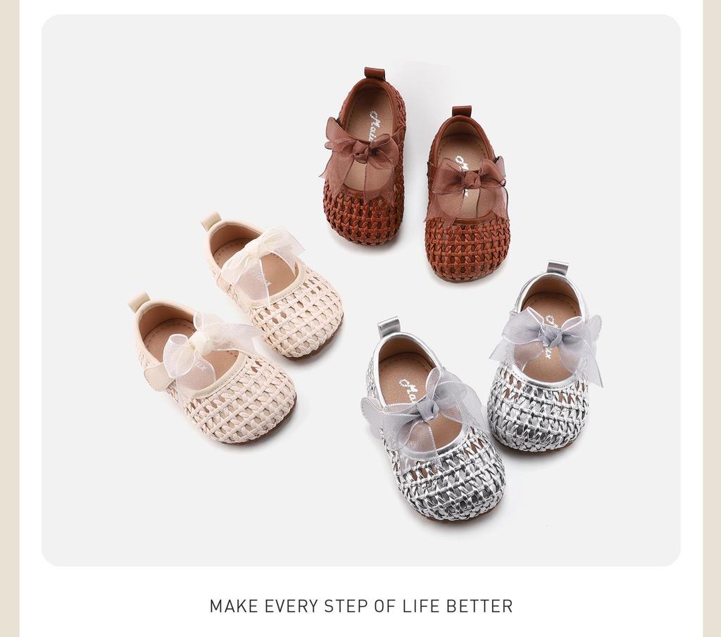 Spring Lace Bow Non-Slip Soft Bottom Baby Shoes - Girls' Princess Style Leather