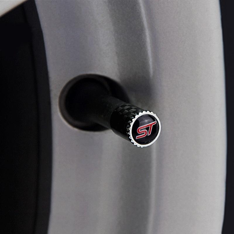 Car Styling Carbon Fiber Wheel Tire Valve Stem Caps ST Logo Fit for Ford Focus 2 3 Mondeo MK5 Kuga Fiesta Fusion Mustang Auto Accessories