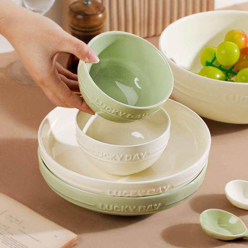 2024 Creative Ceramic Tableware: Thickened Rice Bowl & Deep Soup Plate, Cream Style, Microwave Safe