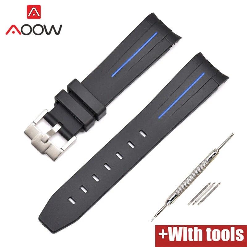20/21/22mm Curved End Rubber Strap for Rolex Stainless Steel Buckle Men Women Sport Waterproof TPU Replacement Bracelet Band