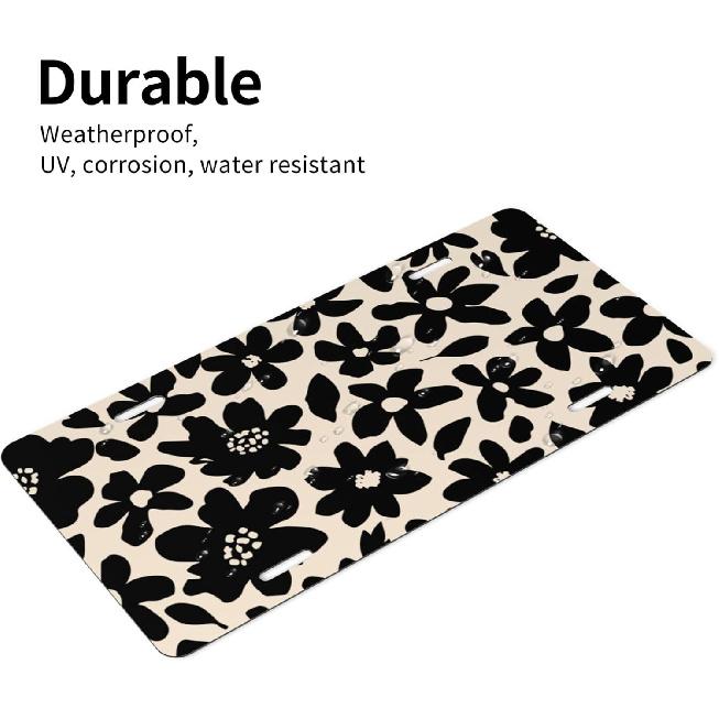 Flower Floral Front License Plate for Women Car Vanity Plates Decorative Aluminum Metal Cute Novelty License Plate Cover for Men 6x12 Inch (4 Holes)