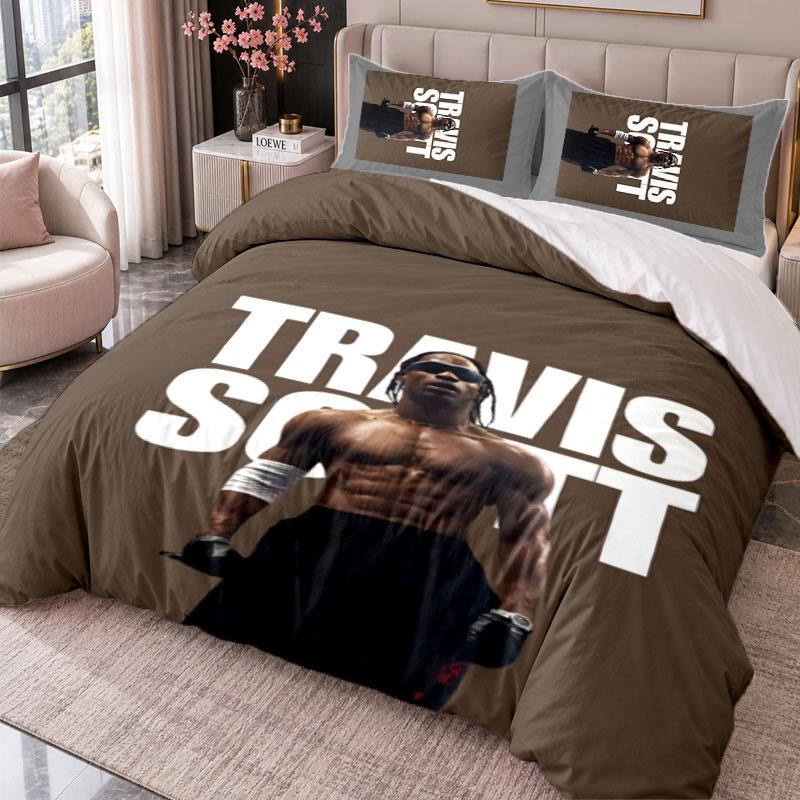 Travis Scott 3-teiliges Bettwäsche-Set Bettbezug mit zwei Kissenbezügen für Schlafzimmer Heimdekoration