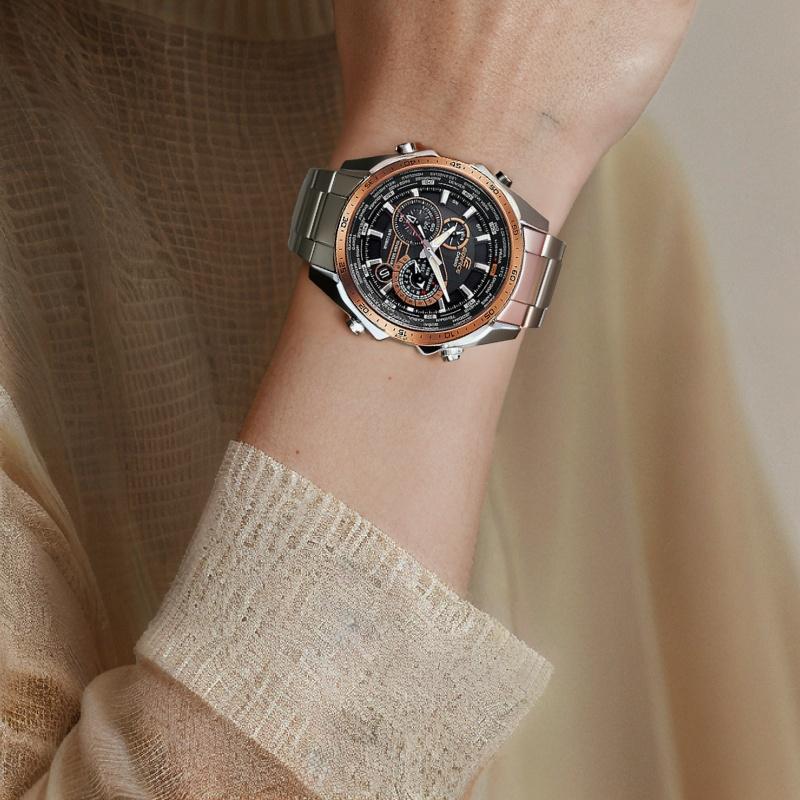 Casio EDIFICE Solar Powered Quartz Movement Stainless Steel Strap Japanese and Korean Watch Men's Watch Black Dial EQS-500DB-1A2