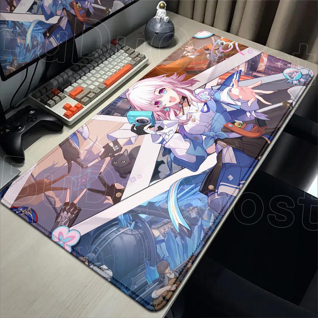 Cute anime game mouse pad Honkai Star Rail March 7th Girl Pink mousepad Non-slip Desk Mat desk organizers and trays 900 x 400MM