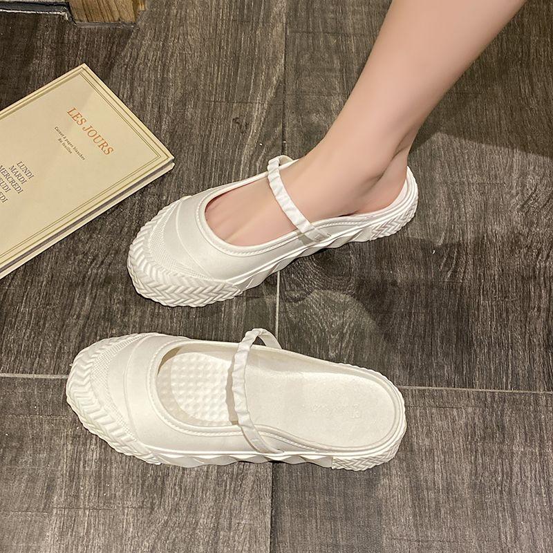 Модные шлепанцы на низком каблуке белые женские с украшениями снаружи летняя обувь — фото 9