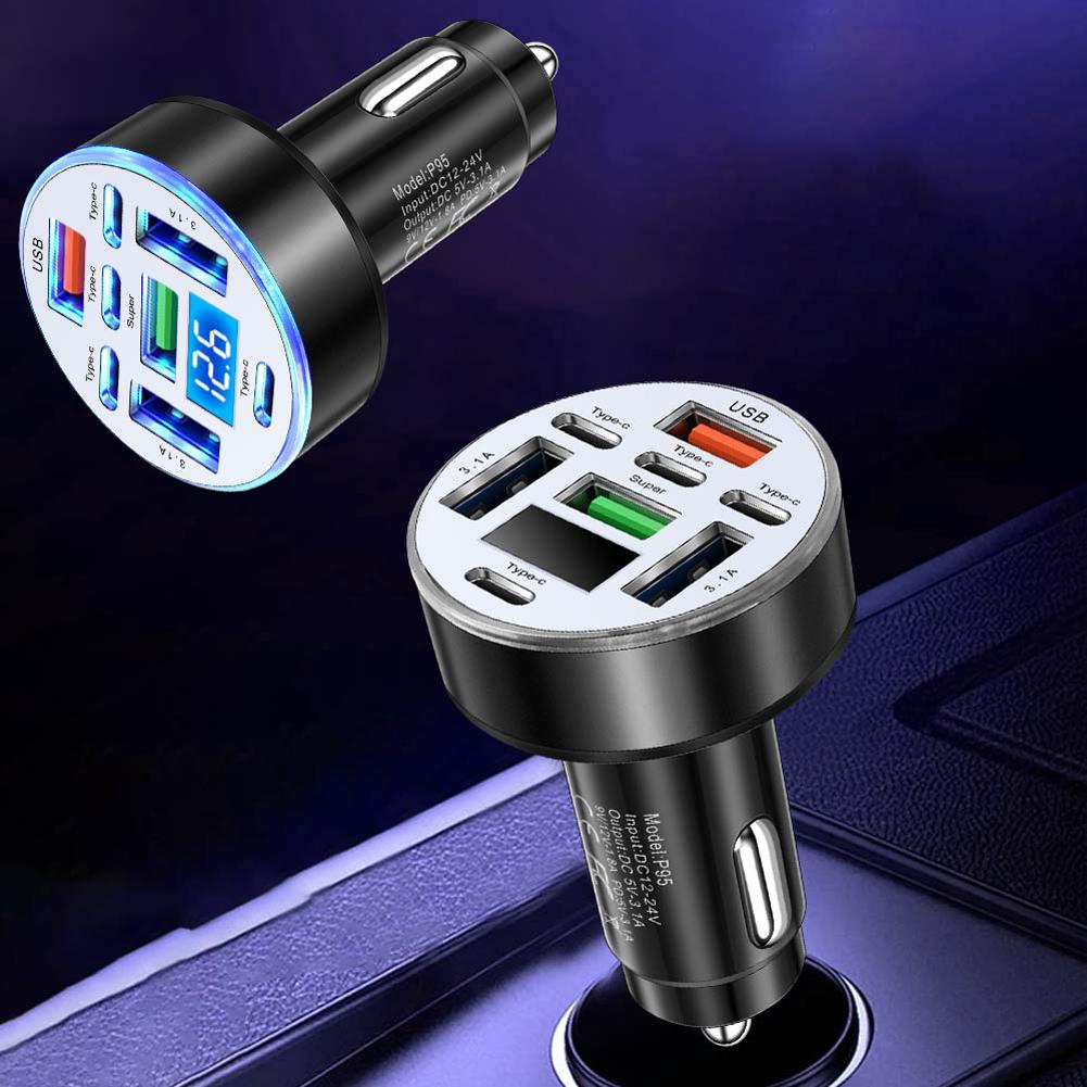 40W 8 Ports Car Charger Car Phone Charger Adapter with Voltage Display USB Type-C Car Charger Car Power Charger for Phone Tablet