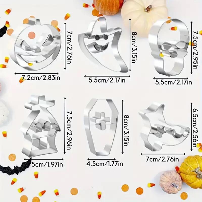 6pcs Halloween Cookie Cutter Mold Stainless Steel Ghost Pumpkin Skull Head Coffin Baking Molds Cupcake Chocolate Biscuit Mould