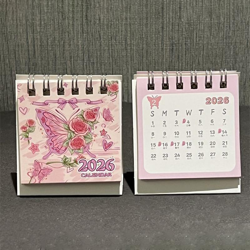 2026 Mini Desk Calendars Cute Butterfly Horse Design Paper Monthly Planner Daily Office & Personal Planning Cute Desk Decor