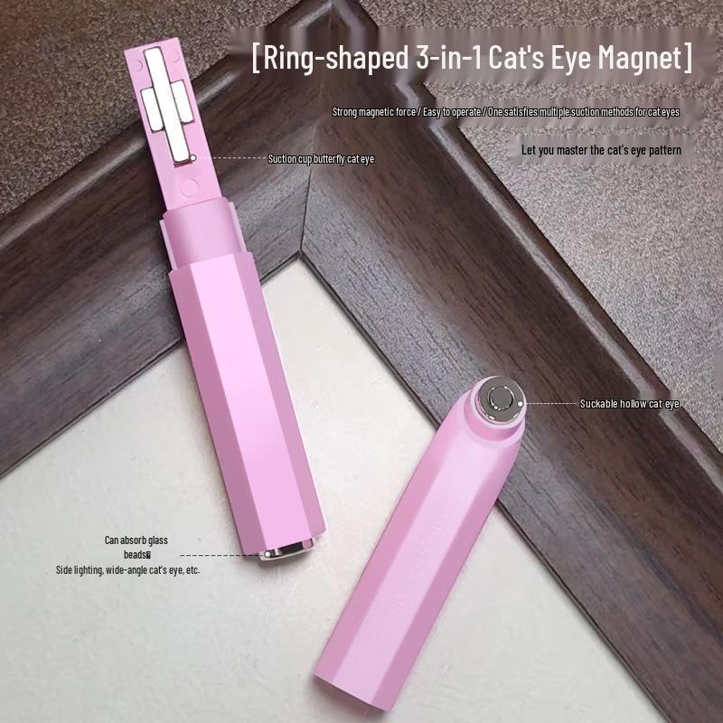 Three-in-One Cat Eye Magnet Nail Art Tool with Glass Beads & Butterfly Design