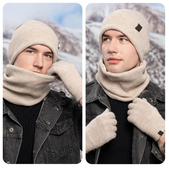 3 Pcs/Set Unisex Winter Beanie Scarf Gloves Set Thick Plush Knitted Warm Cap Gloves Elastic Ear Protection Windproof Cycling Dome Neck Warp Sete