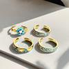French Retro Enamel Dripping Open Ring, National Tide Texture Flower Niche Design Ring